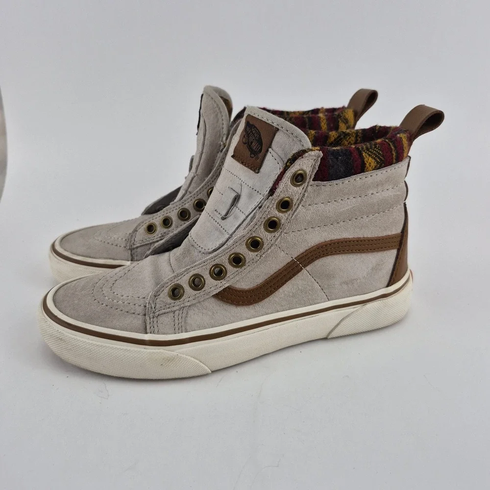 Vans Sk8-Hi MTE Gray Suede Brown Leather Flannel Lined Sneakers Men 6 Women 7.5